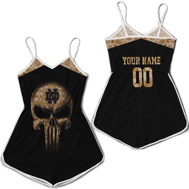 Camouflage Skull Notre Dame Fighting Irish American Flag 3d Personalized Romper RJ02578