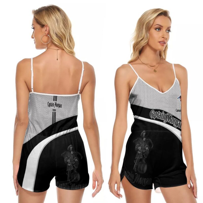 Captain Morgan Rum Wine Logo 3d designed for Captain Morgan drinking lovers V-neck Romper Jumpsuit RJ00624