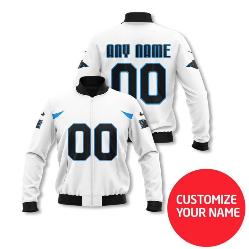 Carolina Panthers #00 Personalized White Jersey Style Gift With Custom Number Name For Panthers Fans Bomber Jacket BJ00072