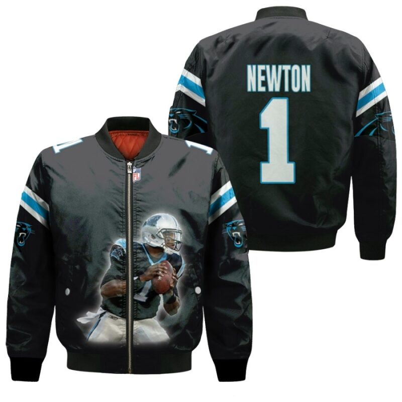 Carolina Panthers Cam Newton 1 NFL Legendary Captain Leader Black Gift For Panthers Fans Bomber Jacket BJ00517