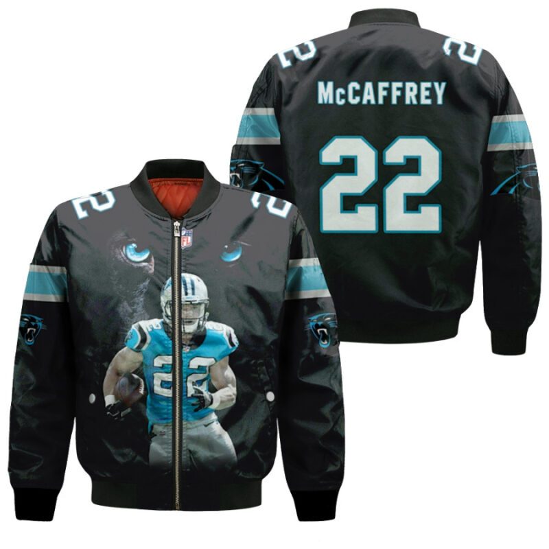 Carolina Panthers Christian McCaffrey 22 NFL Legends Black Gift For Panthers Fans Bomber Jacket BJ00007