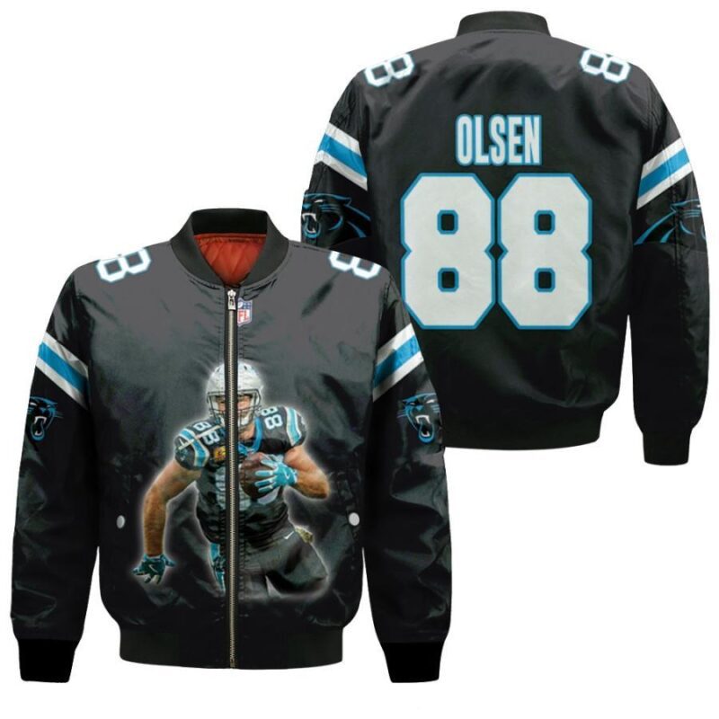 Carolina Panthers Greg Olsen 88 NFL Legendary Captain Black Gift For Panthers Fans Bomber Jacket BJ00414