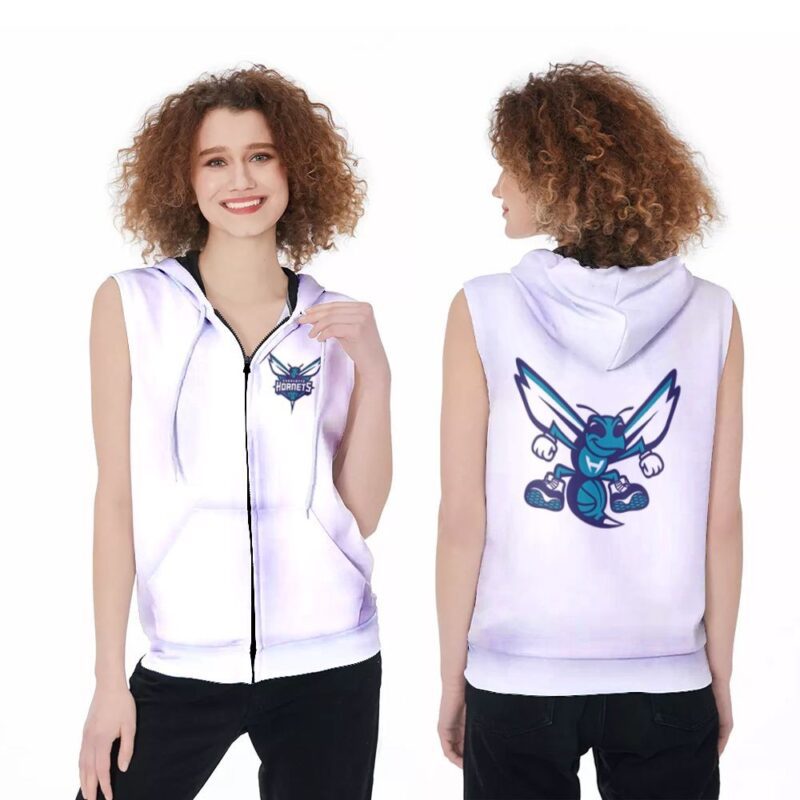 Charlotte Hornets Basketball Classic Mascot Logo Gift For Hornets Fans White Zip Sleeveless Hoodie ZSH1940