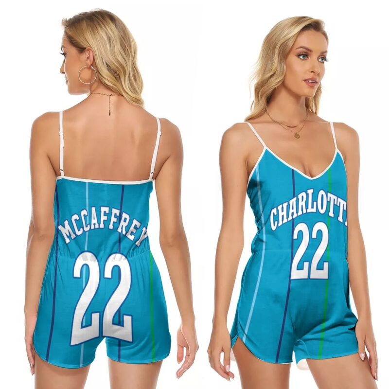 Charlotte Hornets Christian McCaffrey #22 NBA Great Player Hardwood Classics Teal 2019 Gift For Hornets Fans V-neck Romper Jumpsuit RJ00035