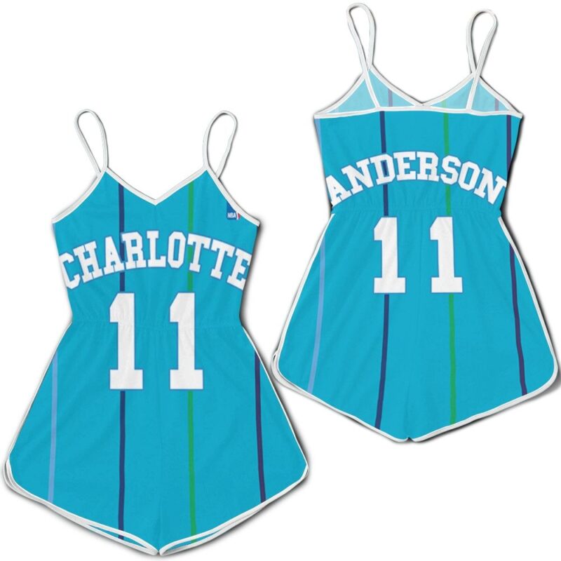 Charlotte Hornets Kenny Anderson #11 NBA Mitchell Ness Hardwood Classics Swingman Teal 2019 Gift For Hornets Fans Romper Jumpsuit RJ00287