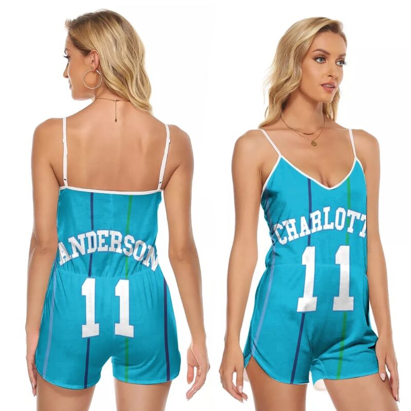 Charlotte Hornets Kenny Anderson #11 NBA Mitchell Ness Hardwood Classics Swingman Teal 2019 Gift For Hornets Fans V-neck Romper Jumpsuit RJ00077