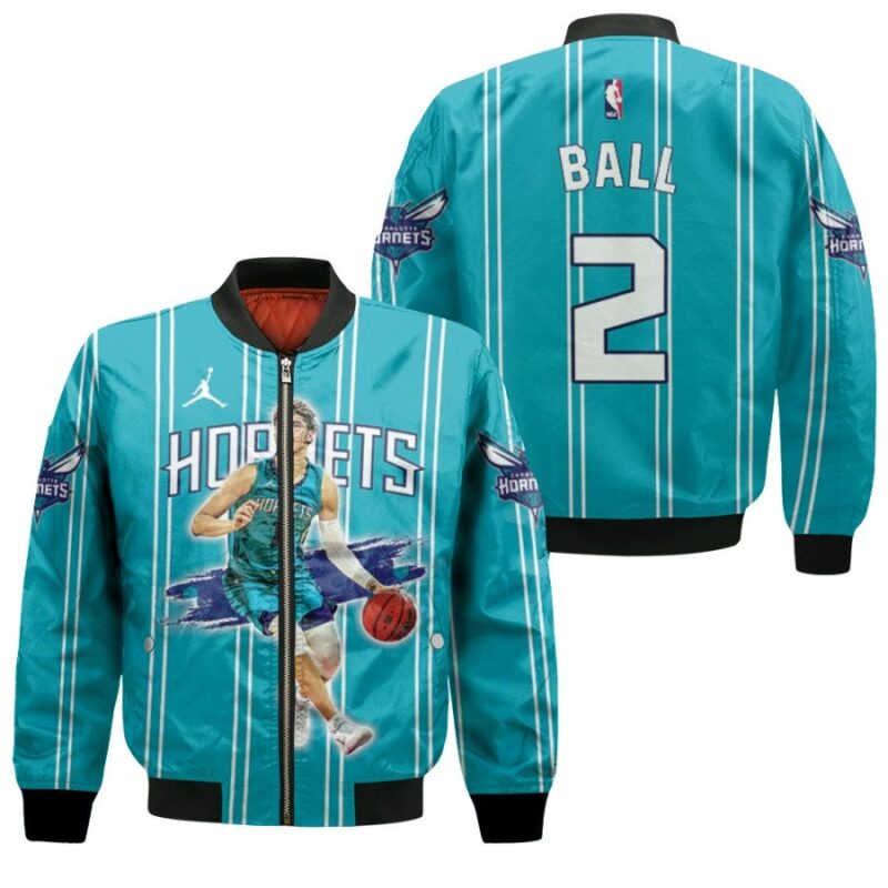 Charlotte Hornets LaMelo Ball 2 Great Player 2020 NBA Aqua Gift For Hornets Fans Bomber Jacket BJ00513