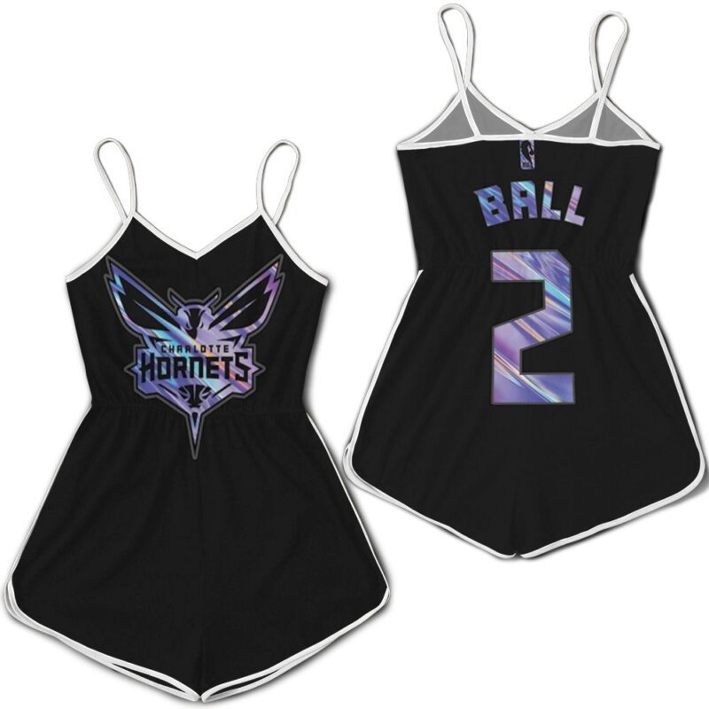 Charlotte Hornets LaMelo Ball #2 NBA Great Player Ball Iridescent Holographic Black Gift For Hornets Fans Romper Jumpsuit RJ00250