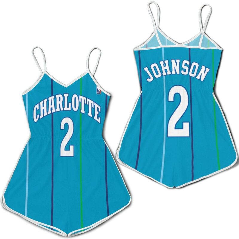 Charlotte Hornets Larry Johnson #2 Legend Player NBA Hardwood Classics Teal 2019 Gift For Hornets Fans Romper Jumpsuit RJ00131