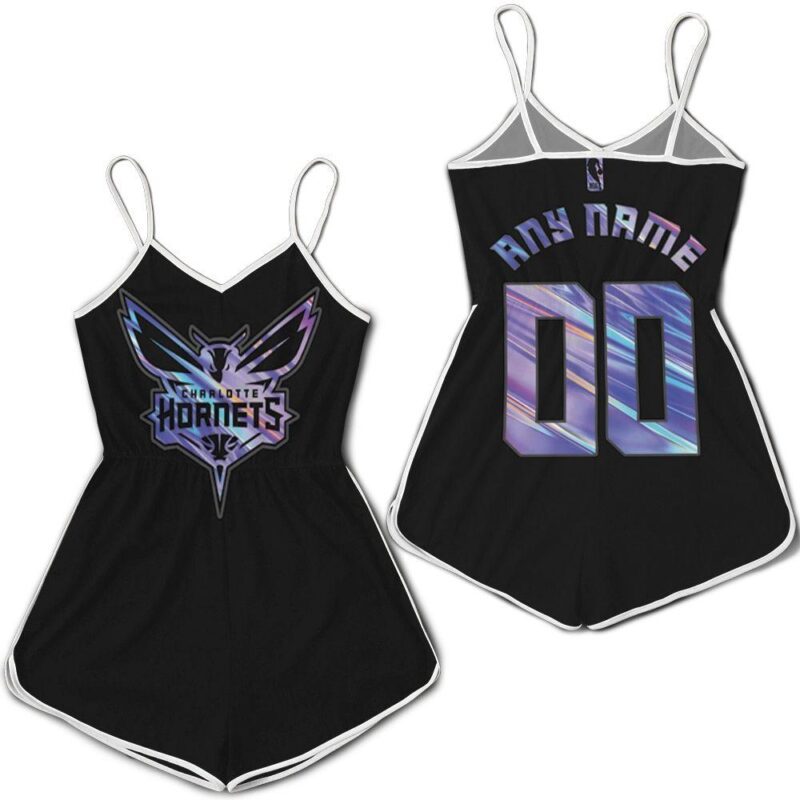 Charlotte Hornets NBA Ball Iridescent Holographic Black Custom Gift For Hornets Fans Romper Jumpsuit RJ00125