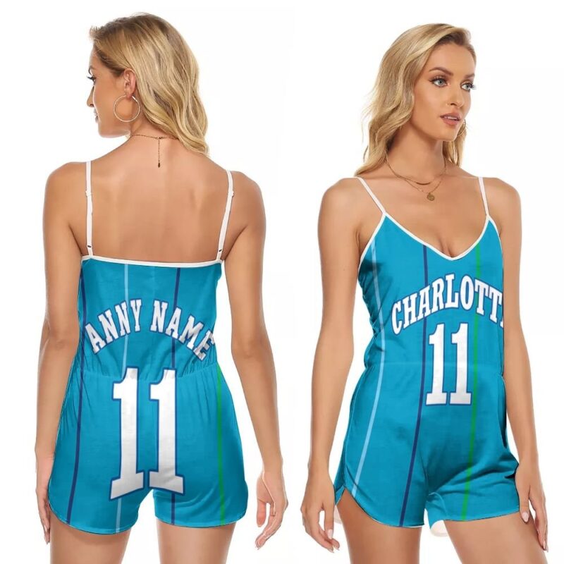 Charlotte Hornets NBA Basketball Team Logo Hardwood Classics Teal 2019 Custom Gift For Hornets Fans V-neck Romper Jumpsuit RJ00013