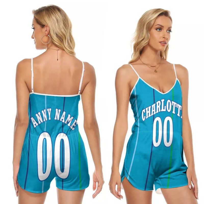 Charlotte Hornets NBA Basketball Team Logo Hardwood Classics Teal 2019 Custom Gift For Hornets Fans V-neck Romper Jumpsuit RJ00108