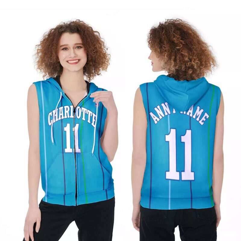 Charlotte Hornets NBA Basketball Team Logo Hardwood Classics Teal 2019 Jersey Style Custom Gift For Hornets Fans Zip Sleeveless Hoodie ZSH0243