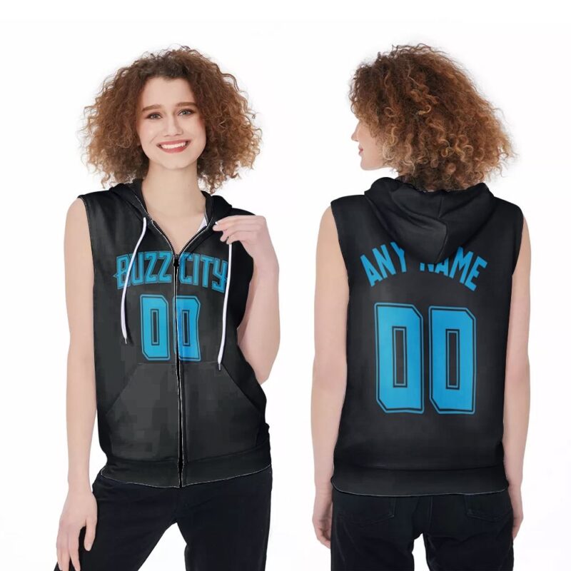 Charlotte Hornets NBA Basketball Team Logo Jordan Brand City Edition Swingman Black 2019 Custom For Hornets Fans Zip Sleeveless Hoodie ZSH0337