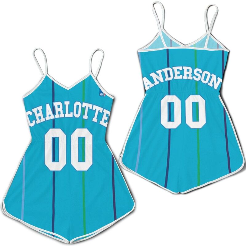 Charlotte Hornets NBA Mitchell Ness Hardwood Classics Swingman Teal 2019 Custom Gift For Hornets Fans Romper Jumpsuit RJ00210