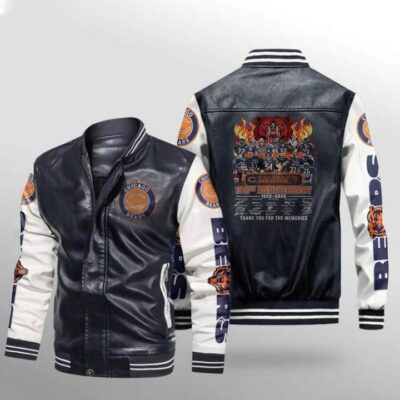 Chicago Bears 100th Anniversary Best Players Thank You For The Memories Gift For Bears Fans Leather Bomber Jacket LBJ0065