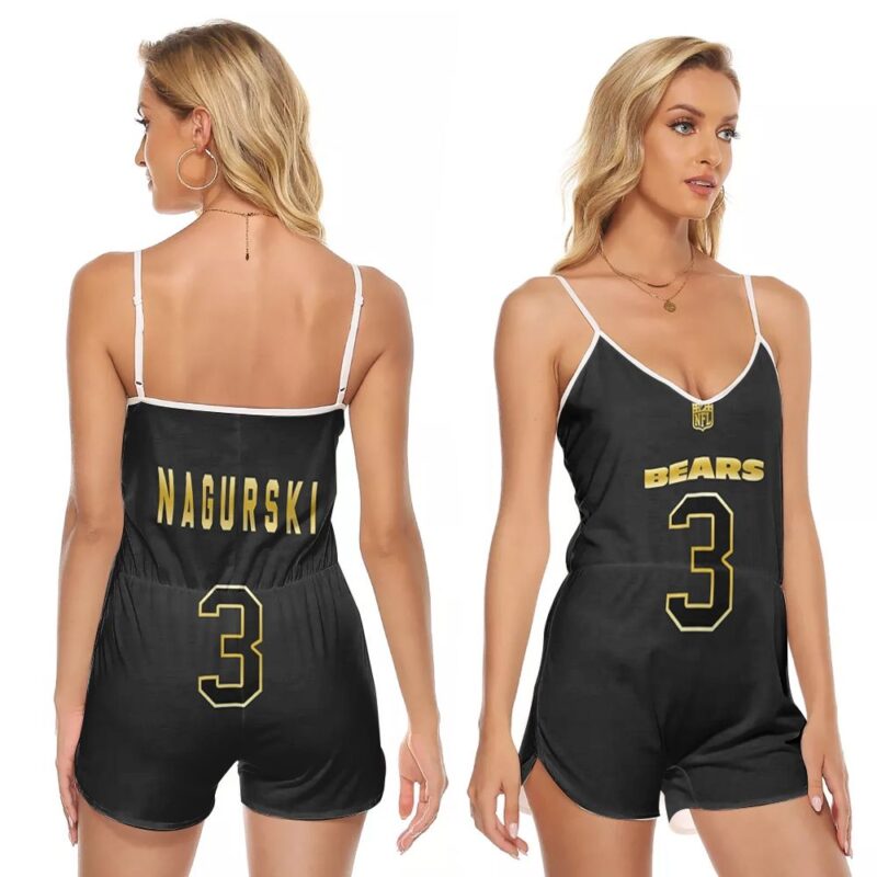 Chicago Bears Bronko Nagurski #3 Great Player NFL Black Golden Edition Vapor Limited Custom Gift For Bears Fans V-neck Romper Jumpsuit RJ00050
