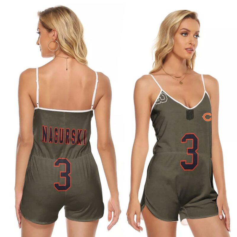 Chicago Bears Bronko Nagurski #3 Great Player NFL Salute To Service Retired Player Limited Olive Gift For Bears Fans V-neck Romper Jumpsuit RJ00016