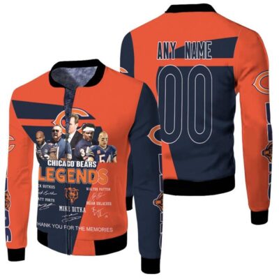 Chicago Bears Legends Thank You For The Memories Coach And Best Player Gift With Custom Name Number For Bears Fans Fleece Bomber Jacket