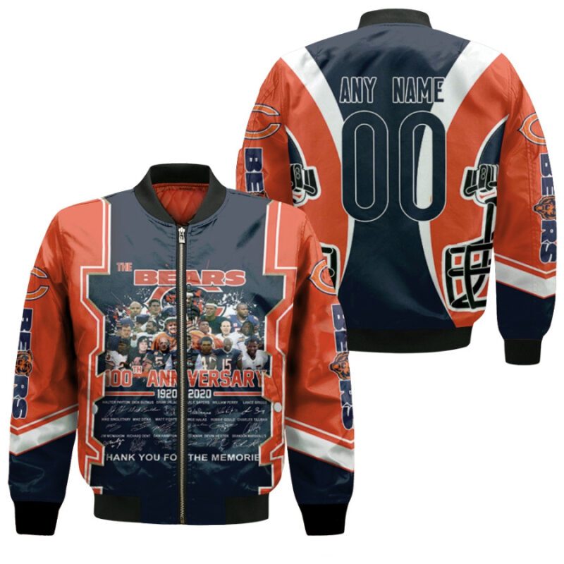 Chicago Bears Logo Helmet 100th Anniversary Thank You For The Memories Signed Gift With Custom Name Number For Bears Fans Bomber Jacket BJ00912