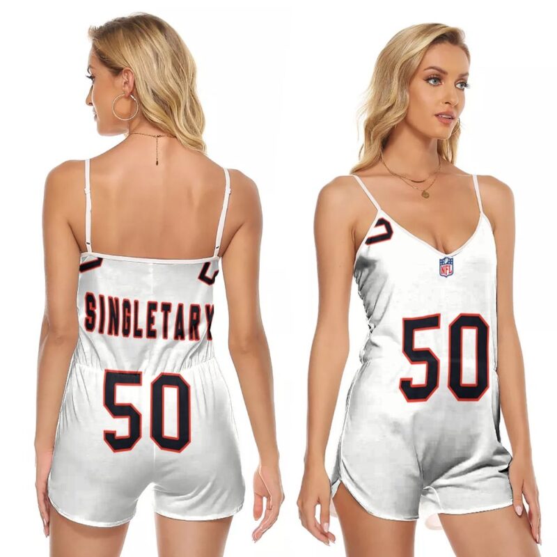 Chicago Bears Mike Singletary #50 Great Player NFL American Football Team Custom Game White Gift For Bears Fans V-neck Romper Jumpsuit RJ00201