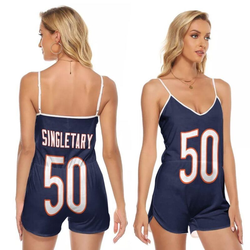 Chicago Bears Mike Singletary #50 Great Player NFL American Football Team Legacy Vintage Navy Gift For Bears Fans V-neck Romper Jumpsuit RJ00246