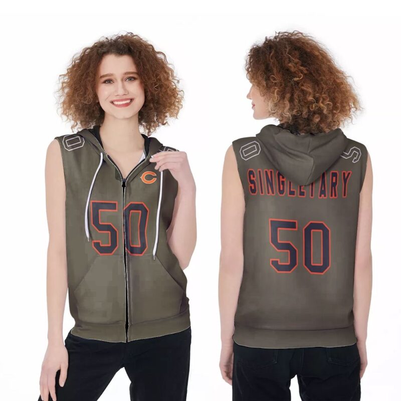 Chicago Bears Mike Singletary #50 Great Player NFL Salute To Service Retired Player Olive Jersey Style For Bears Fans Zip Sleeveless Hoodie ZSH0015