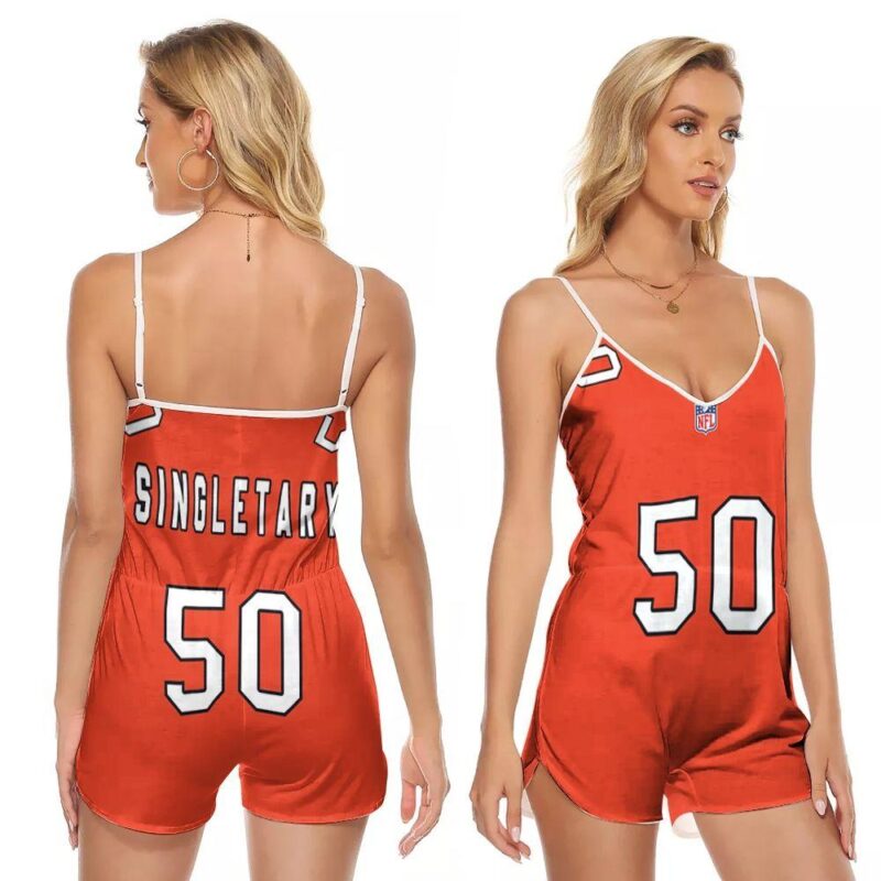 Chicago Bears Mike Singletary #50 NFL Great Player American Football Team Custom Game Orange Gift For Bears Fans V-neck Romper Jumpsuit RJ00160