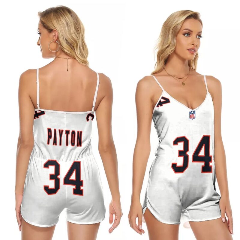Chicago Bears Walter Payton #34 Great Player NFL American Football Team Custom Game White Gift For Bears Fans V-neck Romper Jumpsuit RJ00271