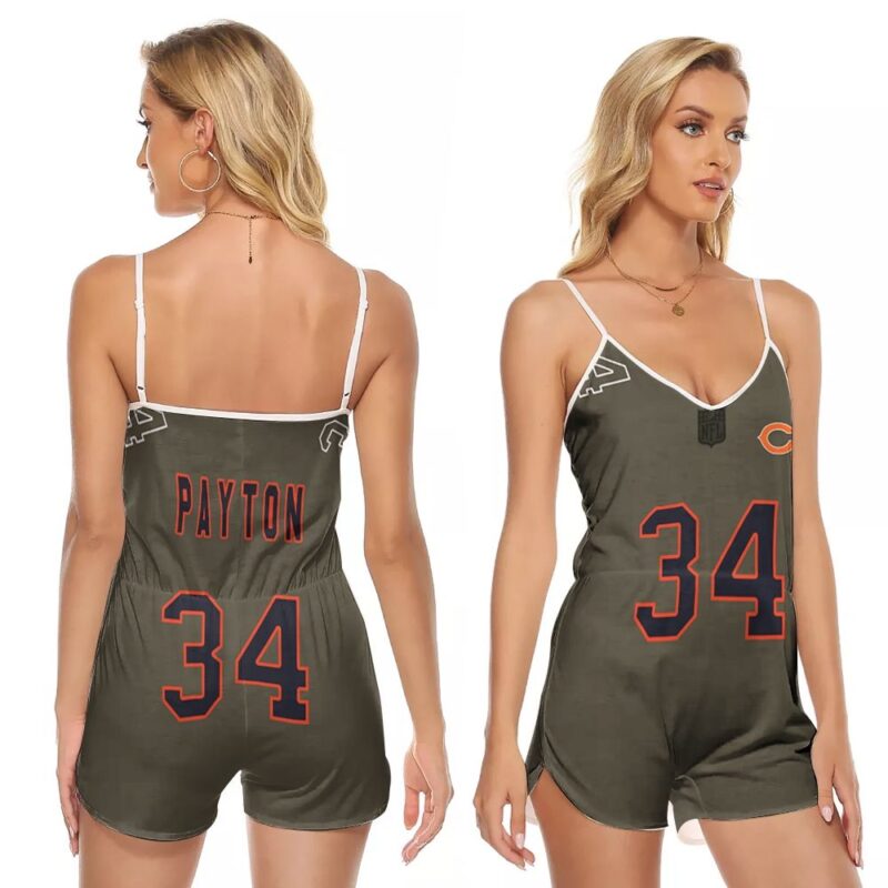 Chicago Bears Walter Payton #34 Great Player NFL Salute To Service Retired Player Limited Olive Gift For Bears Fans V-neck Romper Jumpsuit RJ00048