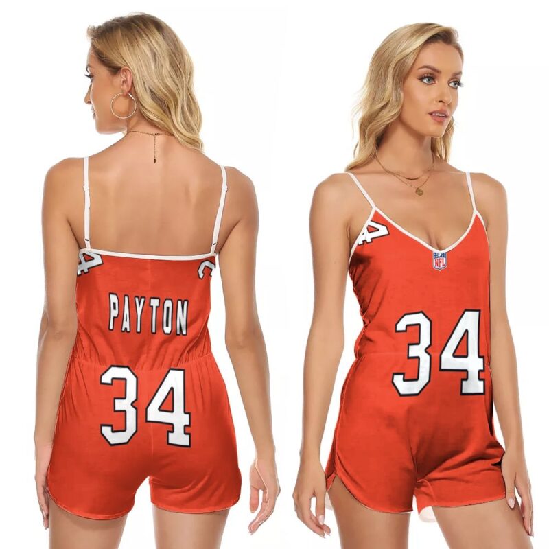 Chicago Bears Walter Payton #34 NFL Great Player American Football Team Custom Game Orange Gift For Bears Fans V-neck Romper Jumpsuit RJ00274