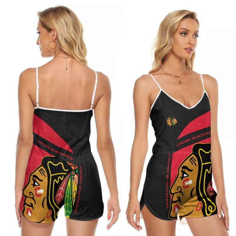 Chicago Blackhawks Nhl Logo 3D Designed For Chicago Blackhawks Fans Chicago Blackhawks Lovers V-neck Romper Jumpsuit RJ01163