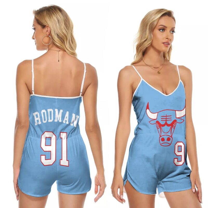 Chicago Bulls Dennis Rodman #91 NBA Great Player 2020 City Edition New Arrival Blue Gift For Bulls Fans V-neck Romper Jumpsuit RJ00095