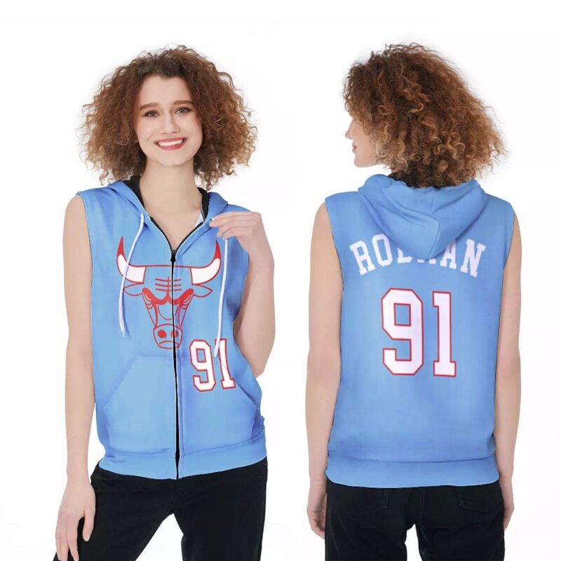 Chicago Bulls Dennis Rodman #91 NBA Great Player 2020 City Edition New Arrival Blue Jersey Style Gift For Bulls Fans Zip Sleeveless Hoodie ZSH0013