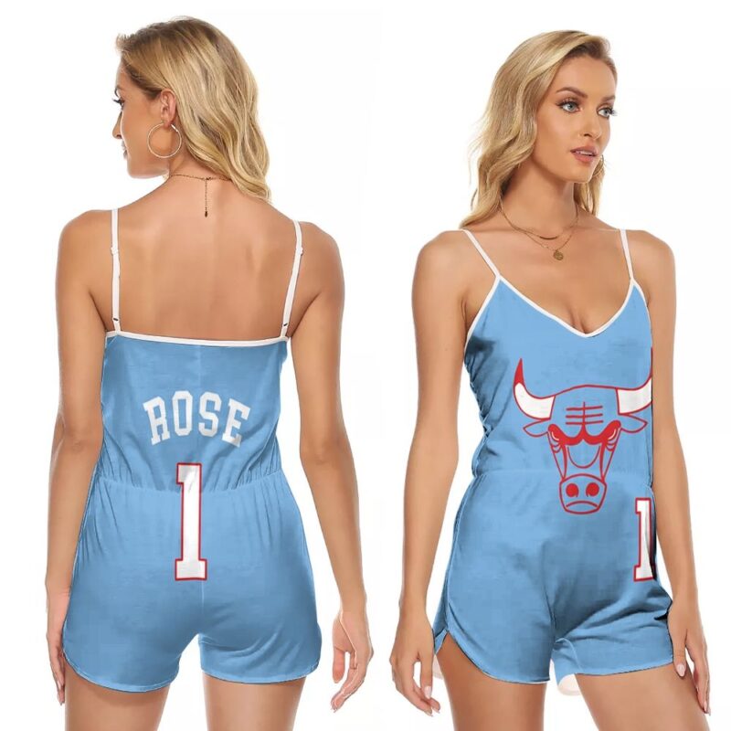 Chicago Bulls Derrick Rose #1 NBA Great Player 2020 City Edition New Arrival Blue Gift For Bulls Fans V-neck Romper Jumpsuit RJ00054