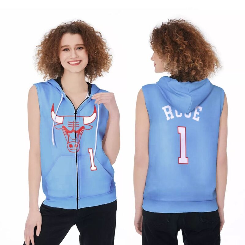 Chicago Bulls Derrick Rose #1 NBA Great Player 2020 City Edition New Arrival Blue Jersey Style Gift For Bulls Fans Zip Sleeveless Hoodie ZSH0211