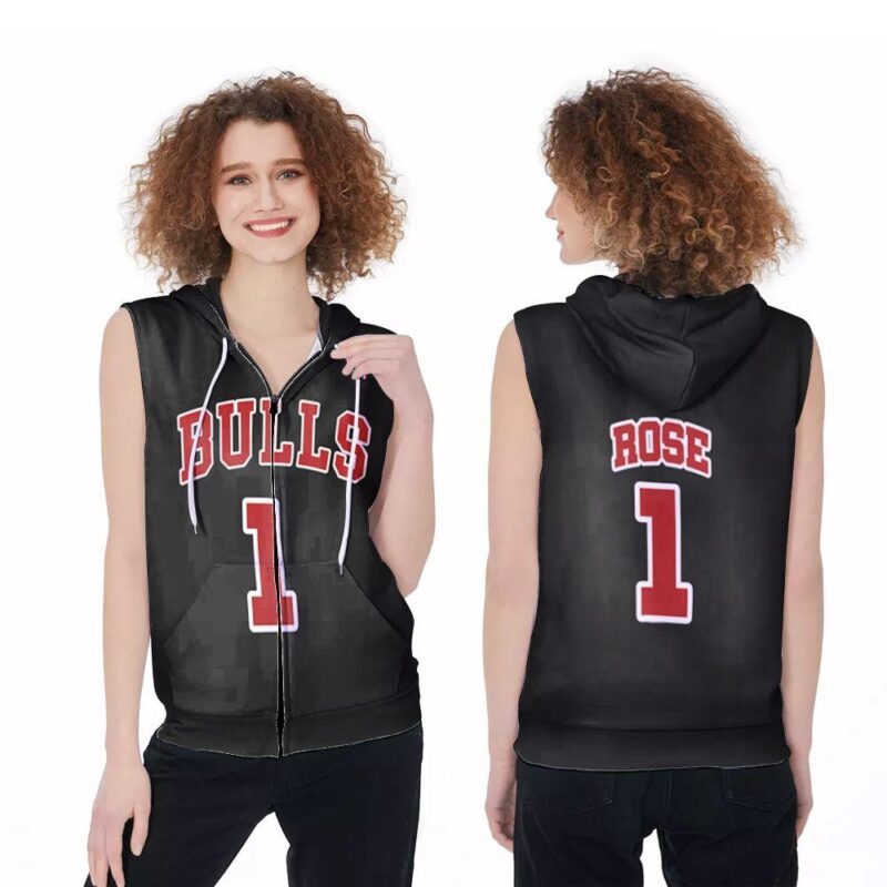 Chicago Bulls Derrick Rose #1 NBA Great Player Throwback Black Jersey Style Gift For Bulls Fans 2 Zip Sleeveless Hoodie ZSH0292