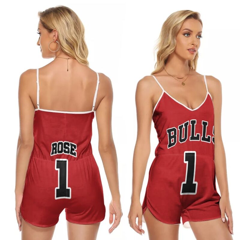 Chicago Bulls Derrick Rose #1 NBA Great Player Throwback Red Gift For Bulls Fans V-neck Romper Jumpsuit RJ00030