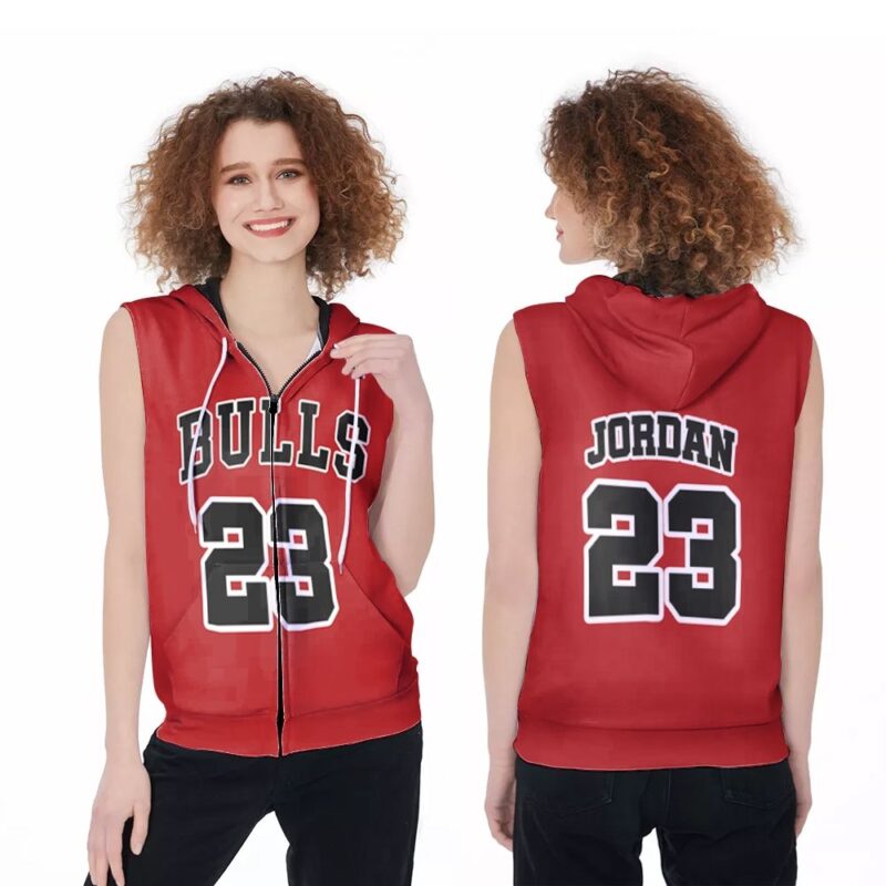 Chicago Bulls Michael Jordan #23 NBA Great Player Throwback Red Jersey Style Gift For Bulls Fans Zip Sleeveless Hoodie ZSH0215