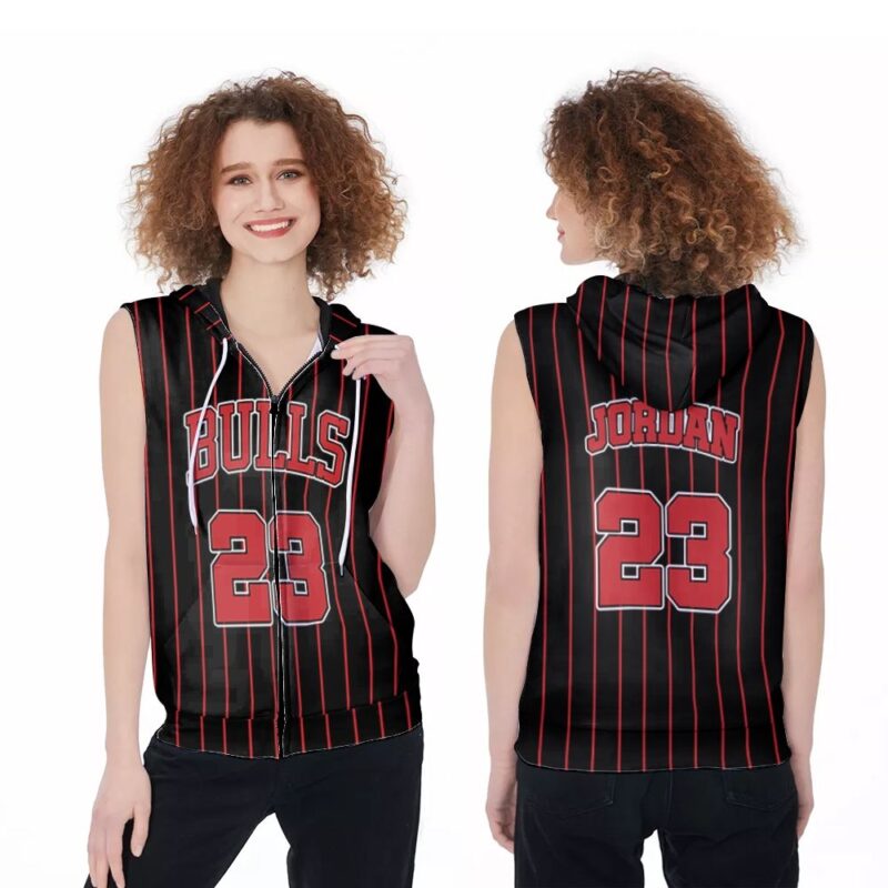 Chicago Bulls Michael Jordan #23 NBA Great Player Throwback Red Jersey Style Gift For Bulls Fans Zip Sleeveless Hoodie ZSH0310