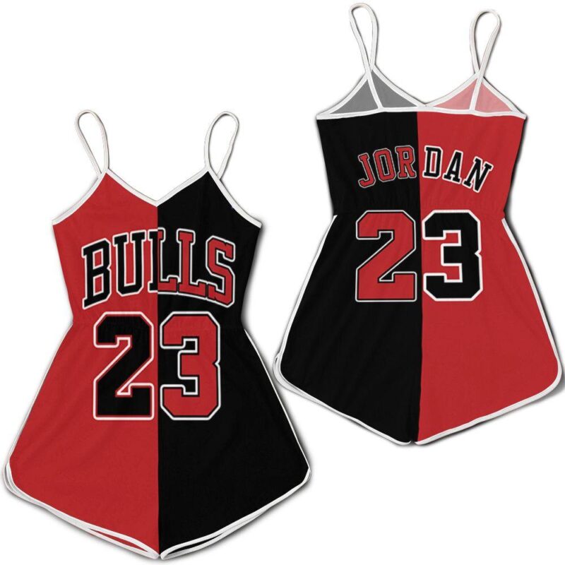 Chicago Bulls Michael Jordan 23 Nba Throwback Split Edition Red Black Jersey Inspired Style Romper RJ01748