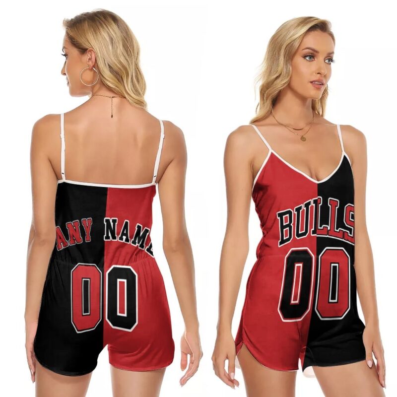 Chicago Bulls NBA Basketball Team Throwback Red Black Custom Gift For Bulls Fans V-neck Romper Jumpsuit RJ00099