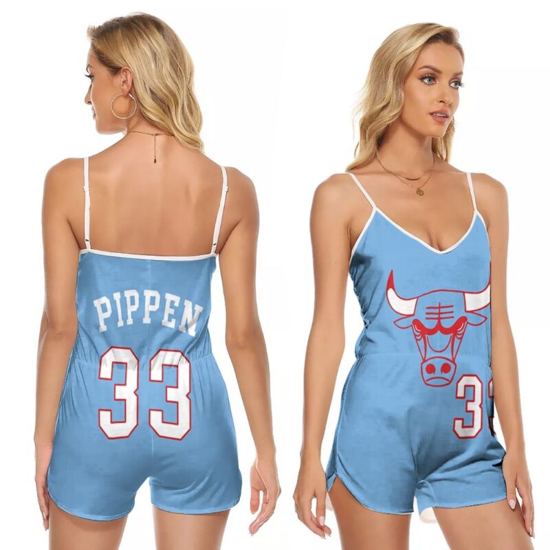 Chicago Bulls Scottie Pippen #33 NBA Great Player 2020 City Edition New Arrival Blue Gift For Bulls Fans V-neck Romper Jumpsuit RJ00085