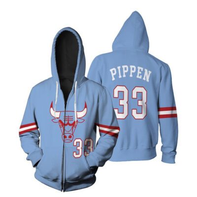 Chicago Bulls Scottie Pippen #33 NBA Great Player 2020 City Edition New Arrival Blue Jersey Style Gift For Bulls Fans Zip Hoodie ZH00332