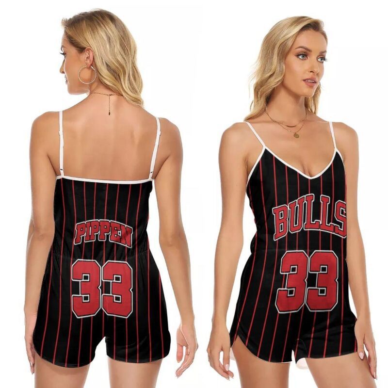Chicago Bulls Scottie Pippen #33 NBA Great Player Throwback Black Gift For Bulls Fans 1 V-neck Romper Jumpsuit RJ00071