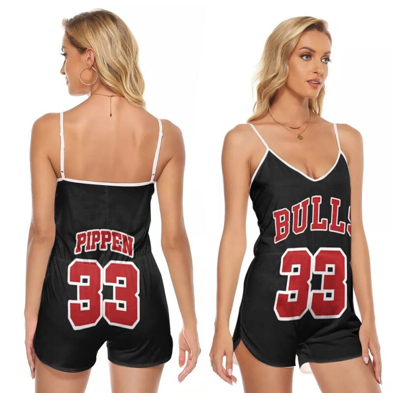 Chicago Bulls Scottie Pippen #33 NBA Great Player Throwback Black Gift For Bulls Fans 2 V-neck Romper Jumpsuit RJ00021