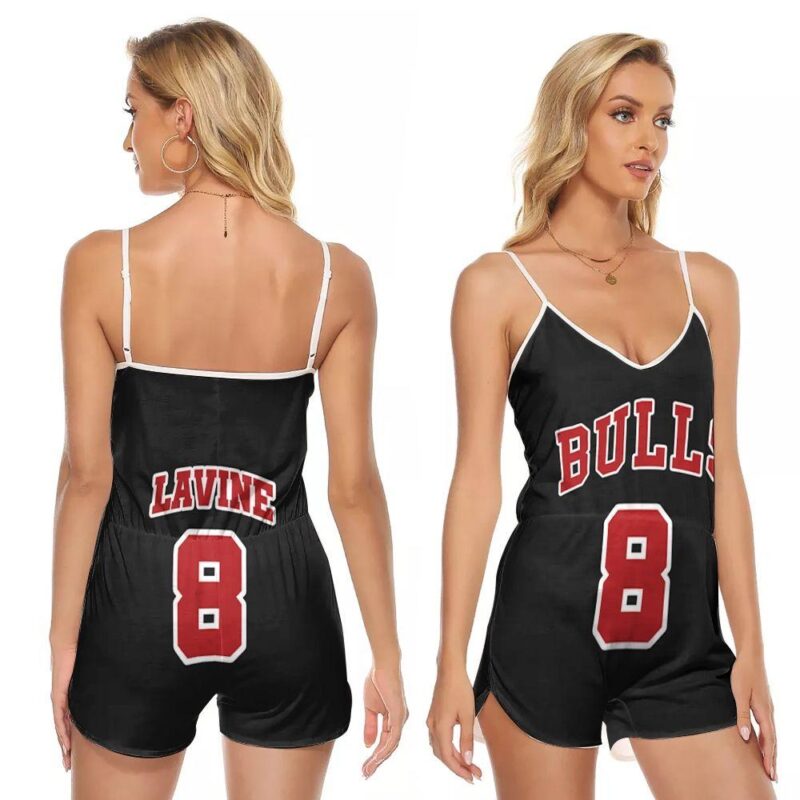 Chicago Bulls Zach LaVine #8 NBA Great Player Throwback Black Gift For Bulls Fans 1 V-neck Romper Jumpsuit RJ00056