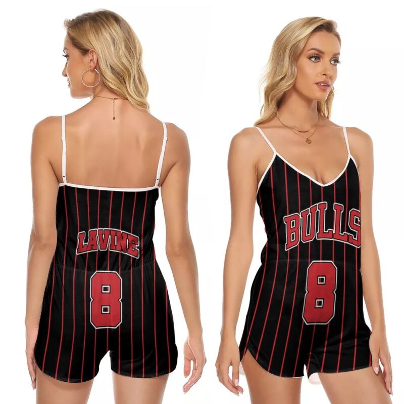 Chicago Bulls Zach LaVine #8 NBA Great Player Throwback Black Gift For Bulls Fans 2 V-neck Romper Jumpsuit RJ00043