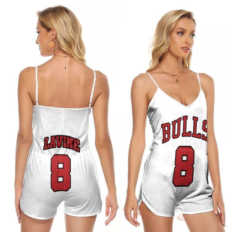 Chicago Bulls Zach LaVine #8 NBA Great Player Throwback White Gift For Bulls Fans V-neck Romper Jumpsuit RJ00084