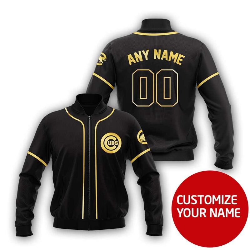 Chicago Cubs Mlb Baseball Team Black Personalized Gift With Custom Number Name For Baseball And Cubs Fans Bomber Jacket BJ03634